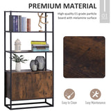 HOMCOM Industrial Bookshelf, Storage Shelf, Large Bookcase with 3 Open Shelves, Multifunctional Rack for Living Room, Office, Rustic Brown and Black