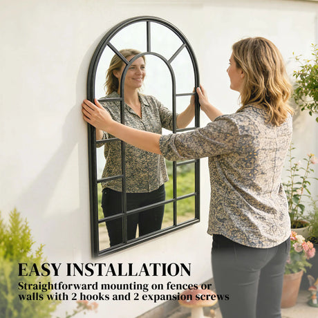Outsunny Arched Mirror, Shatterproof Acrylic Windowpane Wall Mounted Mirror with Robust Metal Frame, 71 x 51 cm, Black