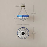 HOMCOM Tiffany Style Ceiling Light, Vintage Chandelier with 3 E27 Sockets, Semi Flush Mount for Living Room, Bulbs Not Included