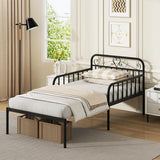 Extendable Metal Daybed with Trundle for Adults-Black