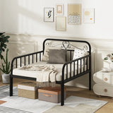 Extendable Metal Daybed with Trundle for Adults-Black