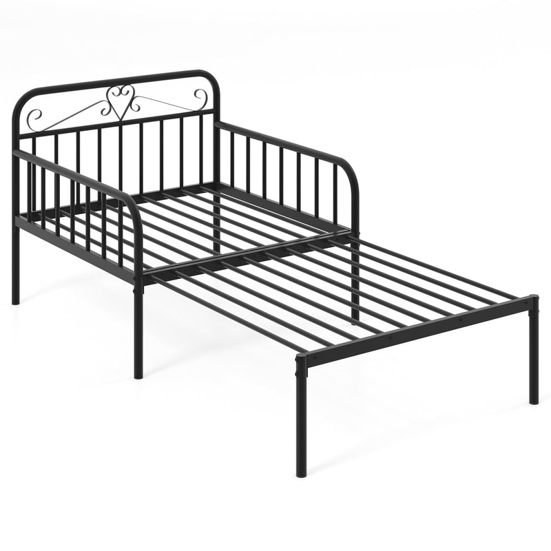 Extendable Metal Daybed with Trundle for Adults-Black