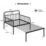 Extendable Metal Daybed with Trundle for Adults-Black