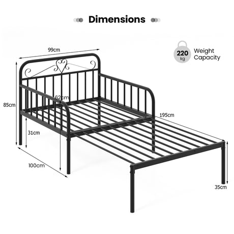 Extendable Metal Daybed with Trundle for Adults-Black