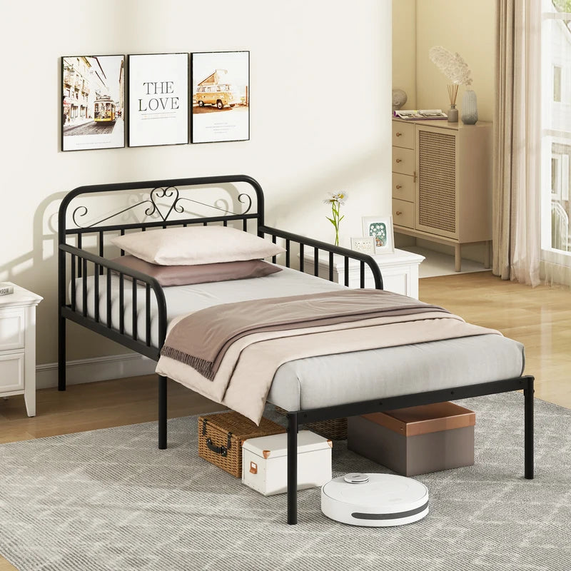 Extendable Metal Daybed with Trundle for Adults-Black
