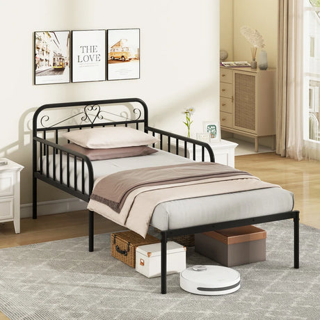 Extendable Metal Daybed with Trundle for Adults-Black