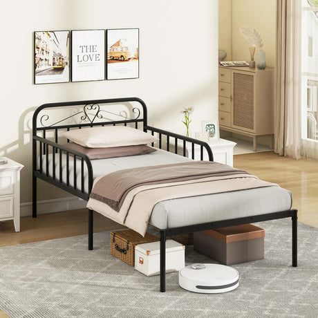 Extendable Metal Daybed with Trundle for Adults-Black