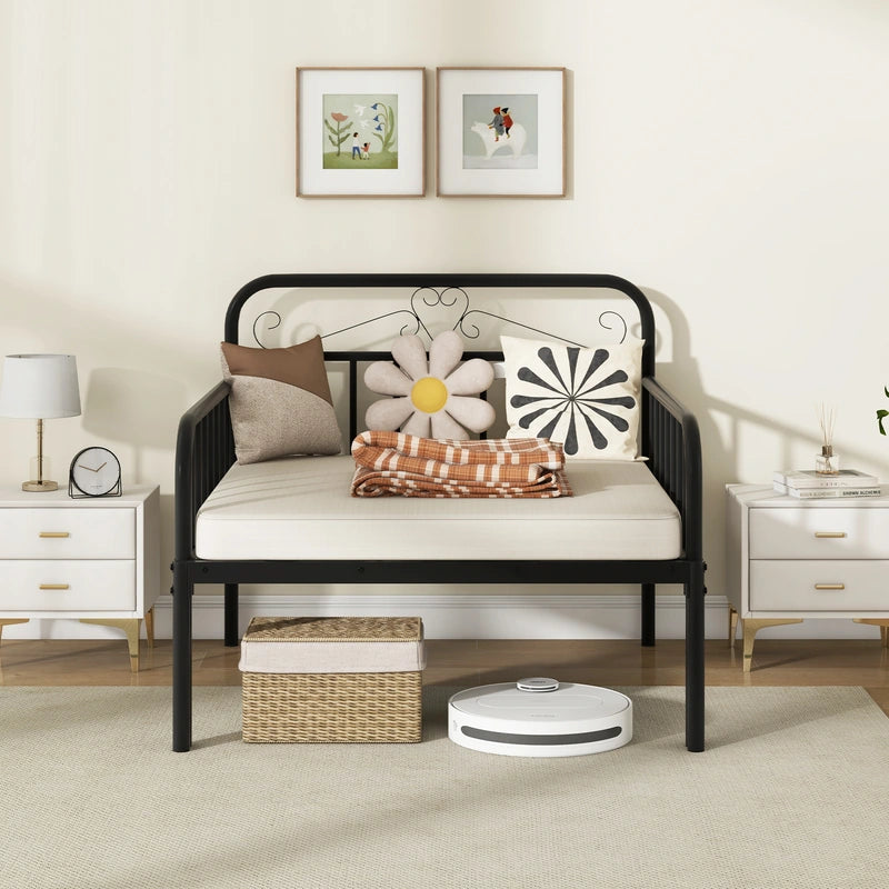 Extendable Metal Daybed with Trundle for Adults-Black