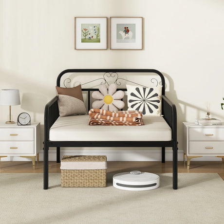 Extendable Metal Daybed with Trundle for Adults-Black
