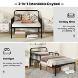 Extendable Metal Daybed with Trundle for Adults-Black