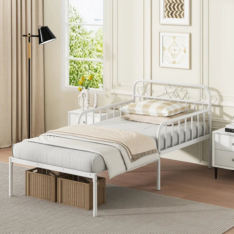 Extendable Metal Daybed with Trundle for Adults-White