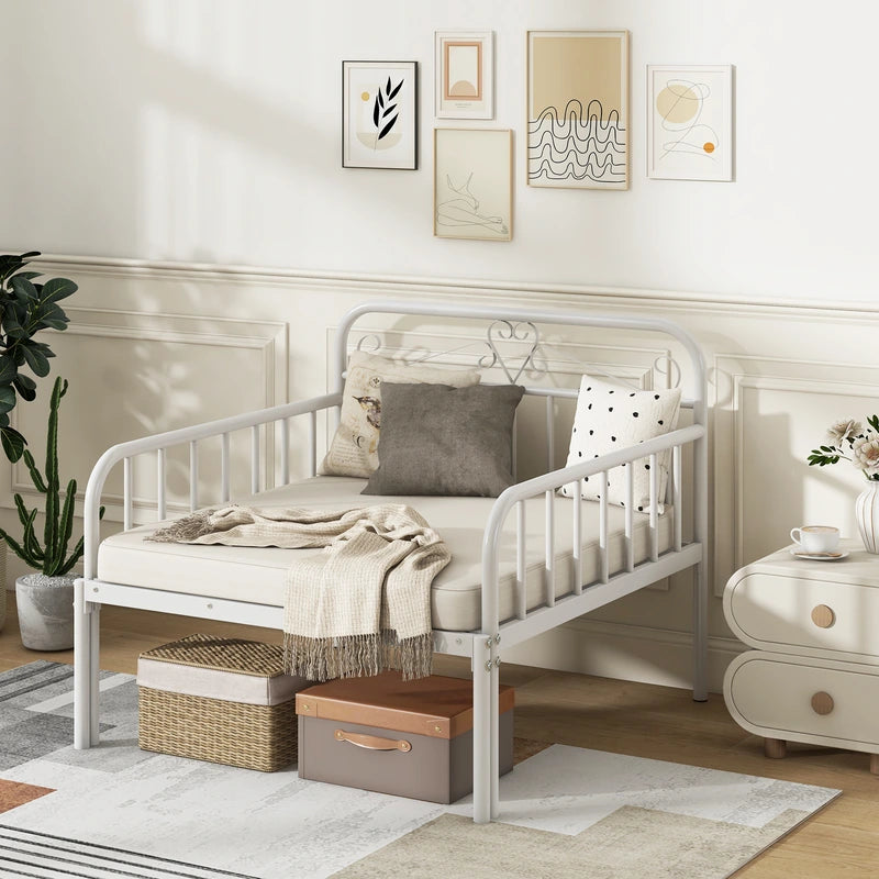 Extendable Metal Daybed with Trundle for Adults-White