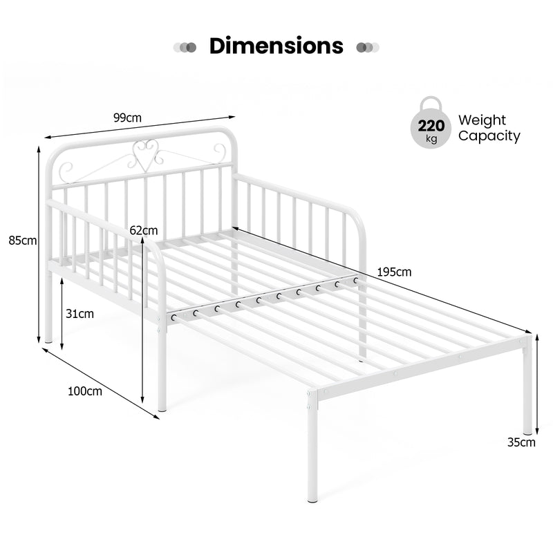 Extendable Metal Daybed with Trundle for Adults-White