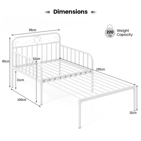 Extendable Metal Daybed with Trundle for Adults-White