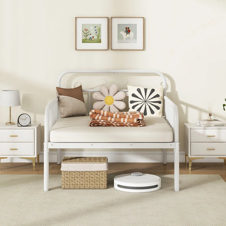 Extendable Metal Daybed with Trundle for Adults-White