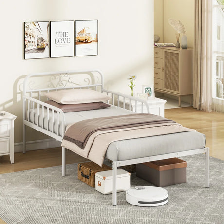 Extendable Metal Daybed with Trundle for Adults-White