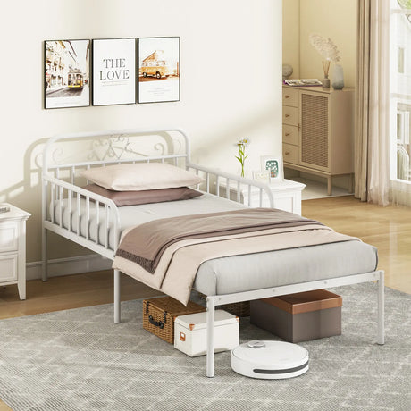 Extendable Metal Daybed with Trundle for Adults-White