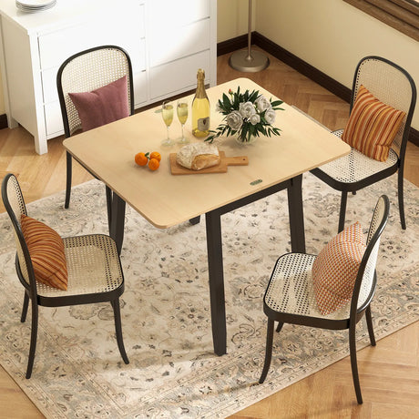 Extendable Dining Table for 4 Folding Kitchen Table with Storage Compartment-Natural