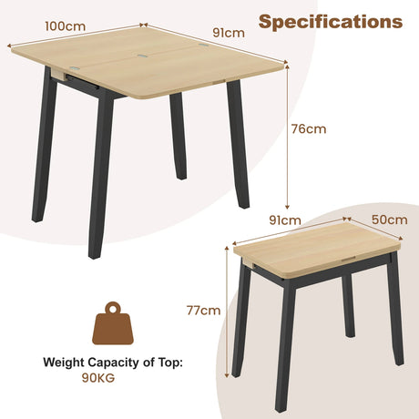 Extendable Dining Table for 4 Folding Kitchen Table with Storage Compartment-Natural