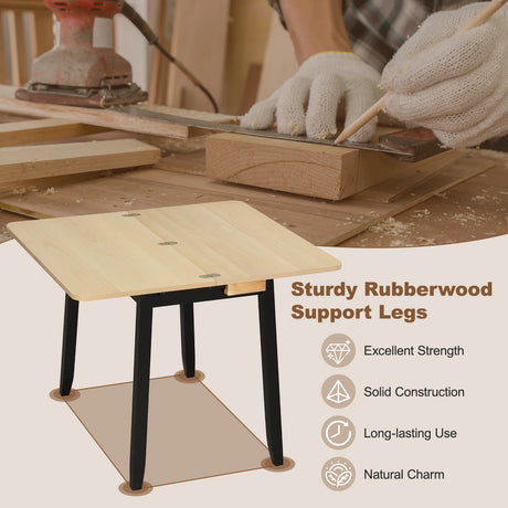 Extendable Dining Table for 4 Folding Kitchen Table with Storage Compartment-Natural