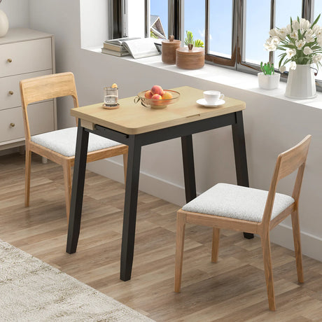 Extendable Dining Table for 4 Folding Kitchen Table with Storage Compartment-Natural
