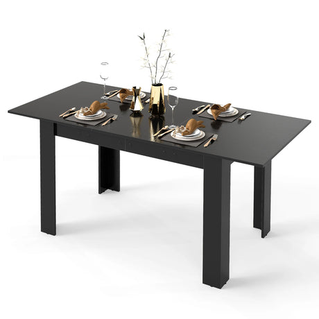 Extendable Dining Table with Adjustable Tabletop-Black
