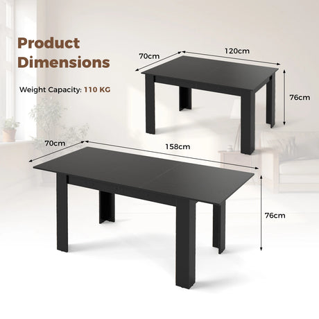 Extendable Dining Table with Adjustable Tabletop-Black