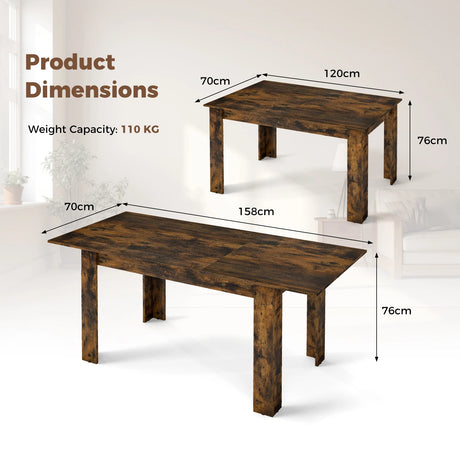 Extendable Dining Table with Adjustable Tabletop-Brown