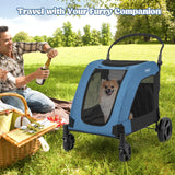 Extra Large Dog Stroller Foldable Pet Stroller with Dual Entry-Blue