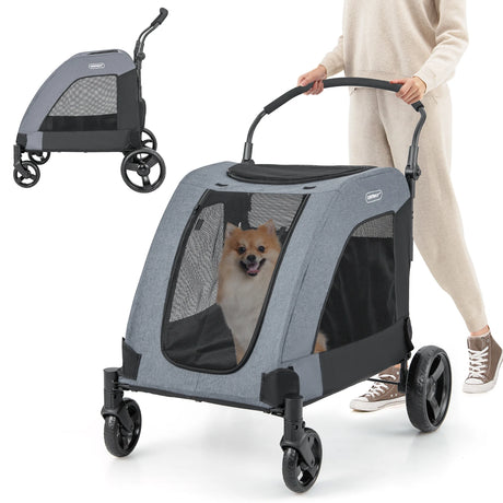Extra Large Dog Stroller Foldable Pet Stroller with Dual Entry-Grey
