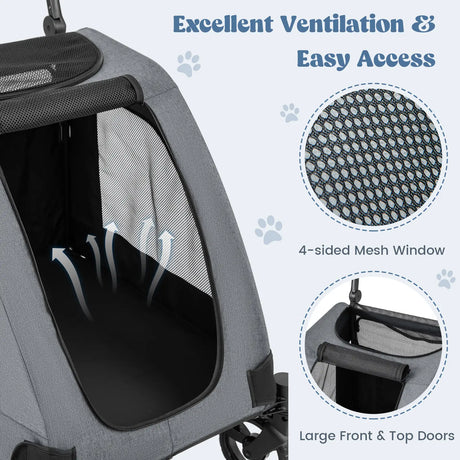 Extra Large Dog Stroller Foldable Pet Stroller with Dual Entry-Grey