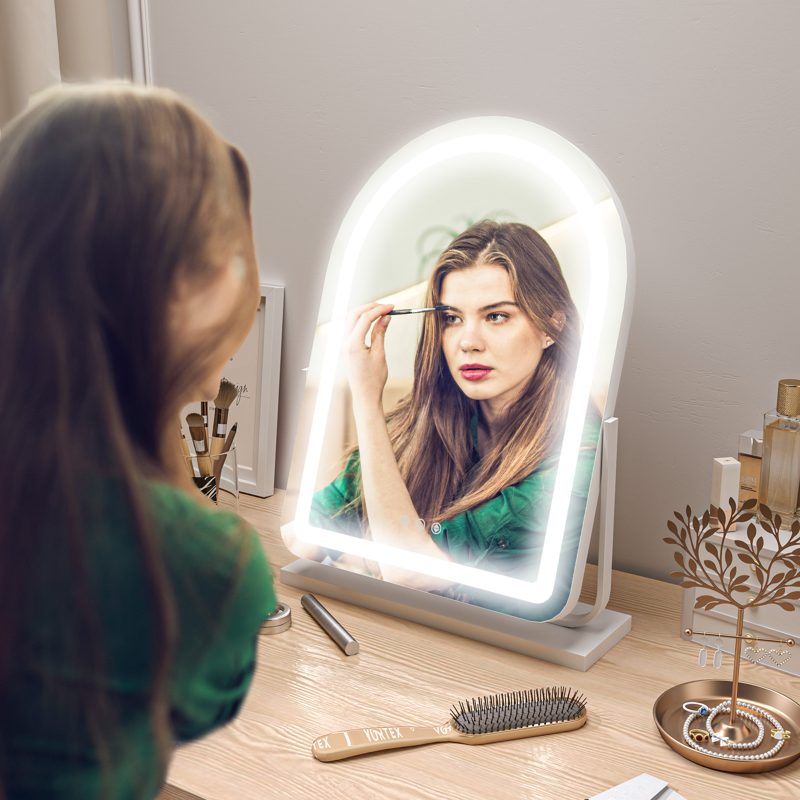 HOMCOM LED Vanity Mirror with Lights, 43 x 59cm Lighted Makeup Mirror with 3 Colour, 360° Rotation, Touch Screen, for Bedroom and Dressing Room, White