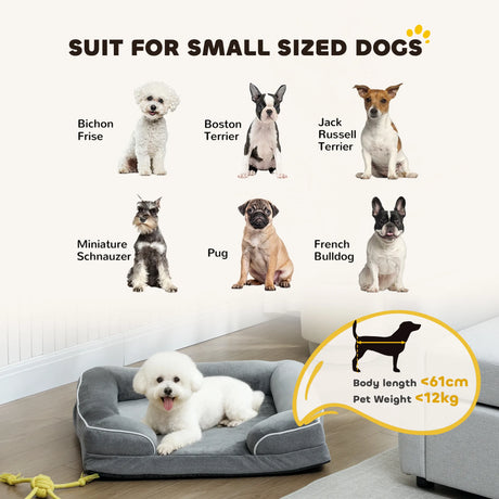 PawHut Dog Sofa Bed, Washable Pet Bed with Removable Cover and Non-Slip Bottom for Cats and Small Dogs, Grey