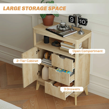 HOMCOM Small Sideboard with Drawers and Adjustable Shelf - Nature Wood Finish