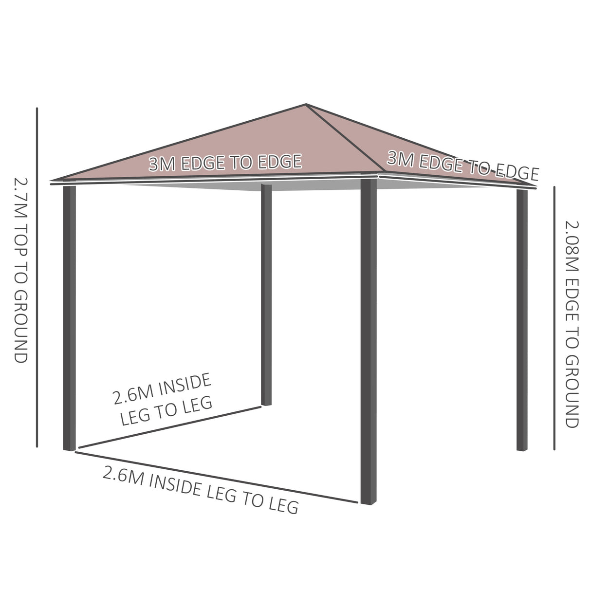 Outsunny 3 x 3(m) Garden Gazebo, Outdoor Gazebo Canopy Shelter with Curtains and Steel Frame for Lawn, Yard and Deck, Coffee