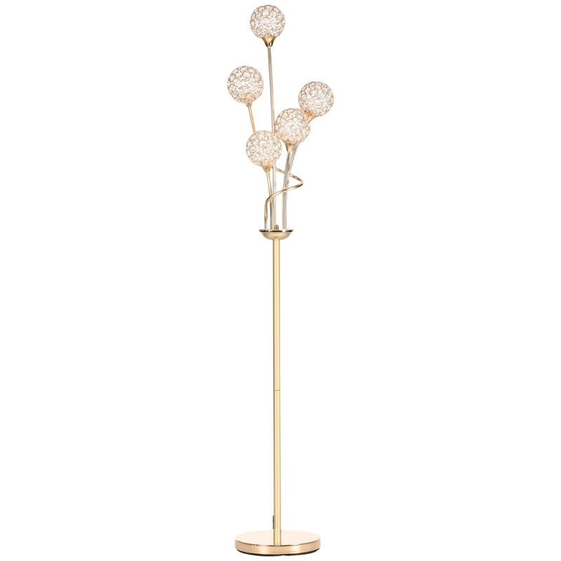 HOMCOM Crystal Floor Lamps for Living Room Bedroom with 5 Light, Modern Upright Standing Lamp, 34x25x156cm, Gold Tone