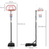 HOMCOM Basketball Hoop Stand Portable Adjustable Height 2.1-2.6m w/ Wheels, Sturdy Rim Stable Base, Red