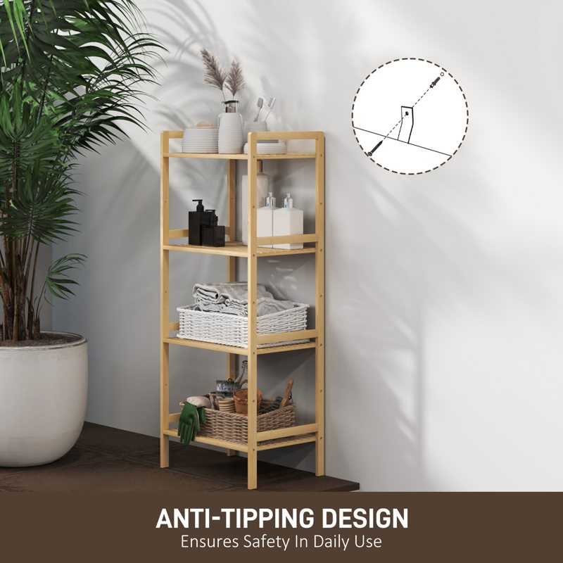 HOMCOM Four-Tier Bamboo Adjustable Shelf Storage Unit