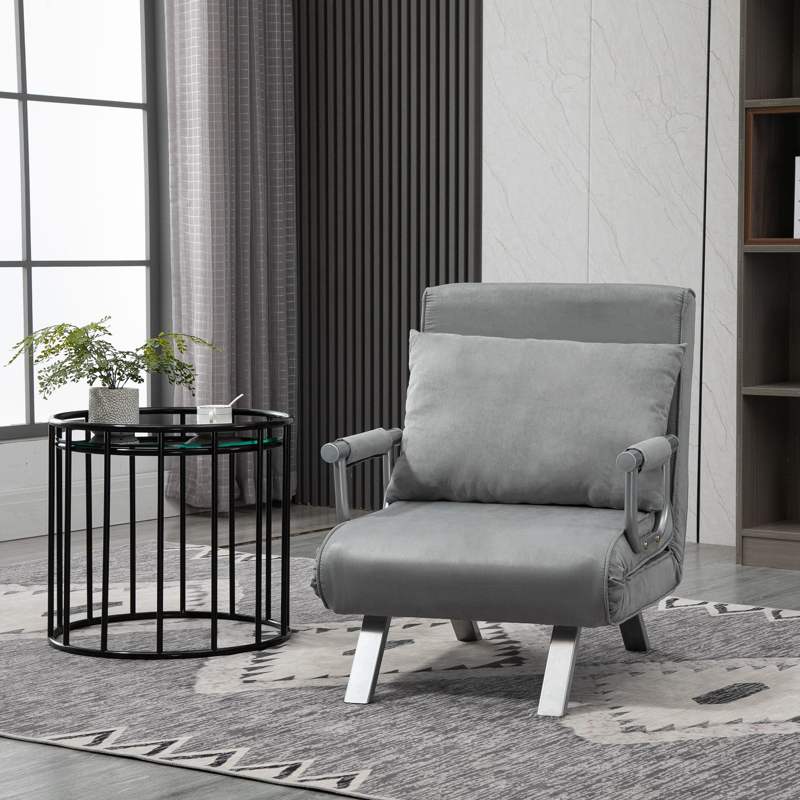 HOMCOM Suedette Adjustable Back Futon Sofa Chair - Grey