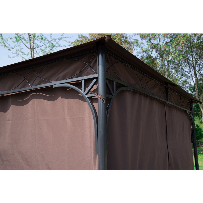 Outsunny 3 x 3(m) Garden Gazebo, Outdoor Gazebo Canopy Shelter with Curtains and Steel Frame for Lawn, Yard and Deck, Coffee