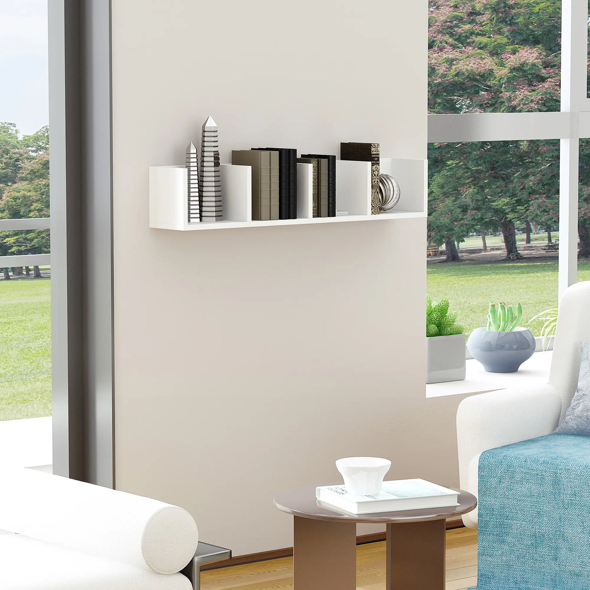 HOMCOM Wall Mount 84 CD / 56 DVD/Blu-ray/ Media Storage Rack 4 Cubes Wooden Shelf Organizer Unit Bookcase Display (White)