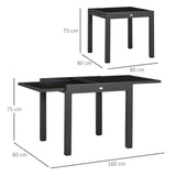 Outsunny Extending Garden Table, Outdoor Dining Table with Aluminium Frame and Tempered Glass Tabletop, 80/160 x 80 x 75 cm, Black