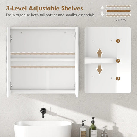 HOMCOM Double-Door Bathroom Mirror Cabinet - White