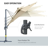 Outsunny 3m Cantilever Parasol w/ Solar Lights Power Bank Base 360° Spin Khaki