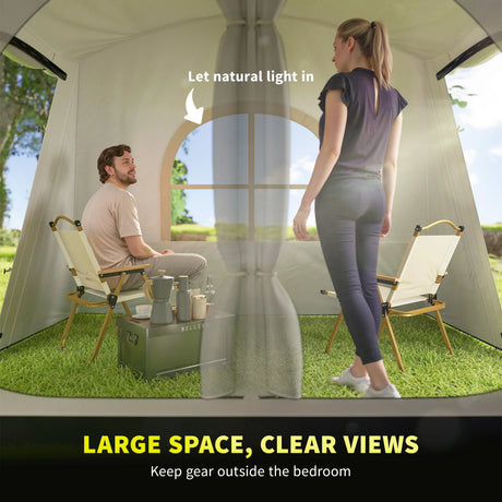 Outsunny 4 Man Tunnel Tent, Family Camping Tent with Porch, Bedroom and Living Area, Sewn in Groundsheet, 3000mm Waterproof, Portable with Bag for Hiking, Festival, Backpacking, Khaki