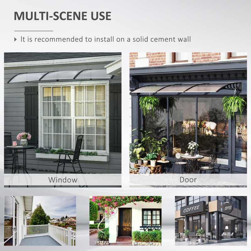 Outsunny Front Door Canopy, Outdoor Awning, 303 x 96cm Rain Shelter for Window, Porch and Front/Back Door, Clear