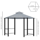 Outsunny 3 x 3(m) Hexagon Gazebo Patio Canopy Party Tent Outdoor Garden Shelter w/ 2 Tier Roof & Side Panel - Grey