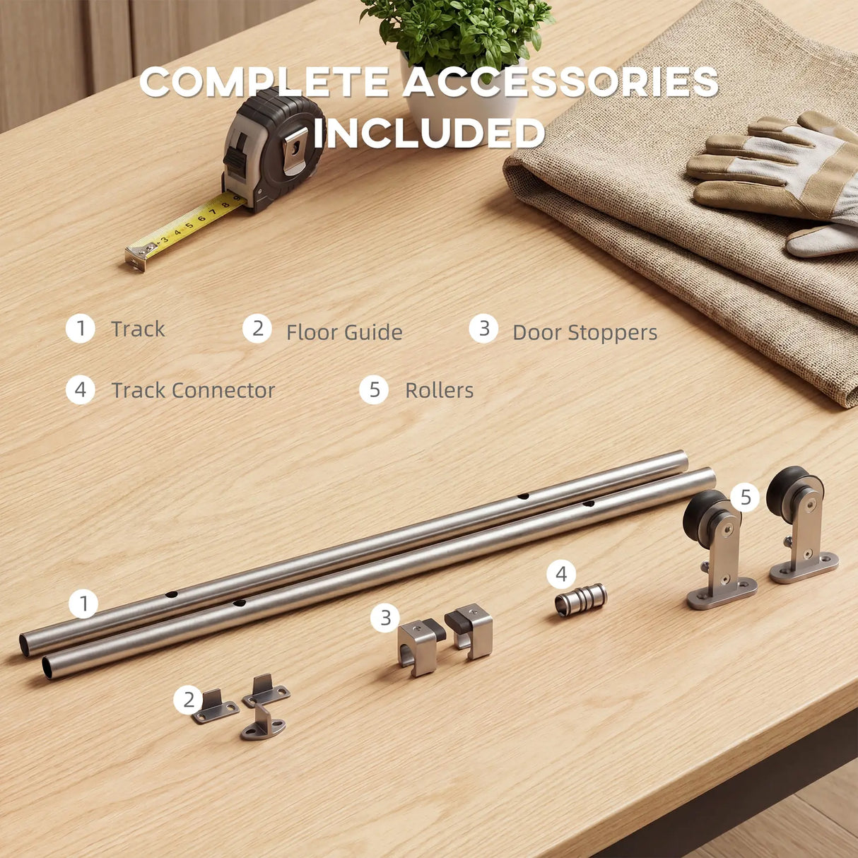 HOMCOM Sliding Door Hardware Kit Heavy Duty 304 Stainless Steel 152 cm Wide Door Silver Tone