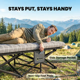Outsunny Camping Cot with Soft Pad, 80cm Extra Wide Folding Cots with Side Pocket and Carry Bag, Grey