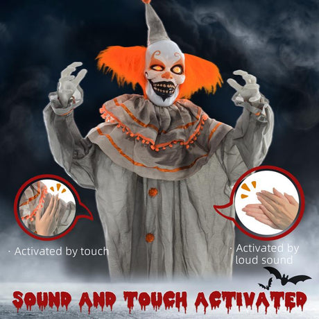 HOMCOM 6' Orange Clown Halloween Animatronic, with Glowing Eyes